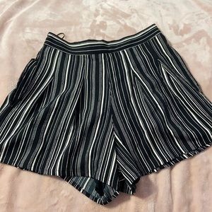 Black and white striped flowy shorts